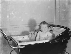 Baby Unwin of Sidcup, in her pram. 1937