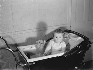 Baby Unwin of Sidcup, in her pram. 1937