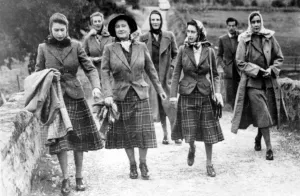 Balmoral, Scotland: A mother and her two daughters all wearing tweed jacket and kilted
