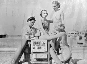 Beach girls friend. Repairs, punctures in bathing costumes. Ben Simank, enterprising