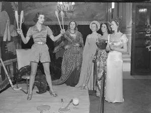 Beauties of the past. The beauty of the future in London. Well-known women, in costume