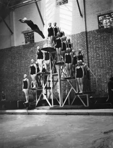 Monochrome Prints: Bergman Osterberg College of Physical Education in Dartford, Kent. Girls dive