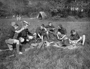 Best task of the day. Order of woodcraft chivalry members in Sussex, Easter Camp