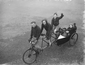 Father Prints: A bicycle for five in Northfleet, Kent. 1936