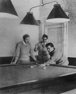 In the billiards room at the Royal Palace at Paghman; King Amanullah of Afghanistan