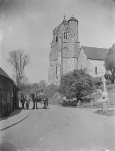 The Birling church and Smithy near Meopham, Kent. 1939