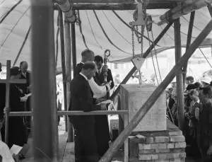 The Bishop of Rochester at Barnehurst, Kent, blessing the stone as part of laying