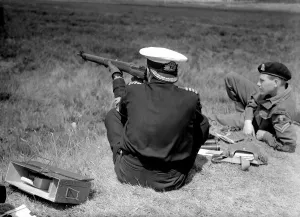 Sussex Life Prints: Bisley Surrey back to front hat style aided shooting for Fleet Air Arm Captain St