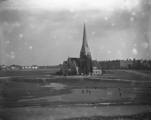 London Prints: Blackheath, London, showing the Heath and All Saints Church with a cricket match