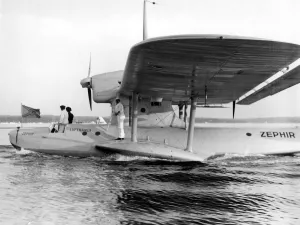 Blazing air mail route across Atlantic Lufthansa Dornier flying boat Zephir resting