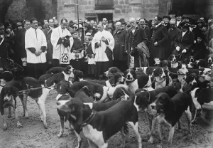Ceremonies And Customs Prints: Blessing the hounds in connection with the fete of St Huert at Fleurines. 9 November