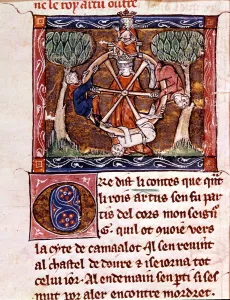 People Prints: Blind Goddess, fortune of her wheel, with King Arthur enthroned 1316