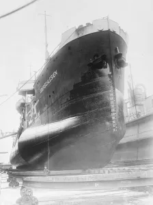 Not a Blister ship. This curious craft, photographed in dock at Hamburg