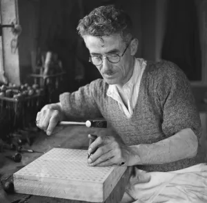 Decoration Prints: Block making in Wilmington, Kent. Mr E G Hitchens a blockmaker at work