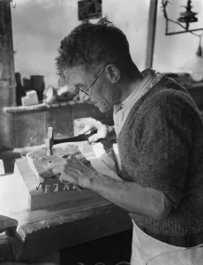 Decoration Prints: Block making in Wilmington, Kent. Mr Hitchens at work on a block