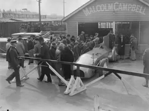 Bluebird out at Brooklands. Sir Malcolm Campbells famous car Bluebird made its