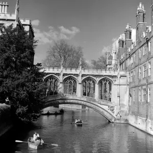 Rowing Boat Prints: Boating on The River Cam at the Bridge of Sighs, Cambridge Cambridgeshire, England