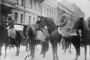 Russian Prints: Bolshevik cavalrymen of Russia pictured of the streets of Petrograd 9 August 1920
