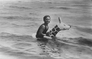 Romania Prints: A boy King at the seaside. The young King Michael of Rumania, going for a swim