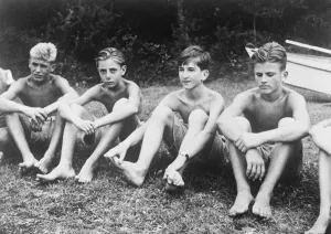 Boy king of Yugoslavia joins in the fun of camp life. King Peter, the boy monarch of Yugoslavia