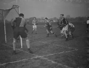Boys playing Lacrosse at Sidcup County School, Kent. 12 February 1938