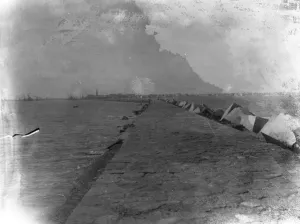 Damaged Prints: The Breakwater at Port Said, Egypt, built by the French engineer, Ferdinand de