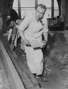 Trade Prints: Brick laying To Win A Bride A J H Taylor, former captain in the British Air Service