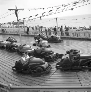 Beach Prints: Brighton Bumper cars on the promenade at Brighton 1950