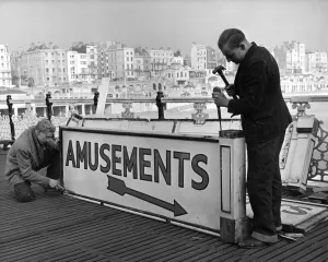Beach Prints: Brighton Pier Signs, which have been in hibernation all through the drab winter are brought out