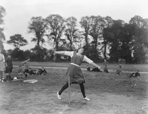 Young Woman Prints: Brilliant girl bowler. An over - arm action study of Miss Ryle, the Captain of