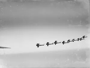 Bristol Bulldogs fighters of No 32 Squadron in formation flying over Biggin Hill