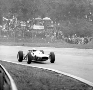 Britains John Surtees pictured in action in his factory-entered Ferrari during