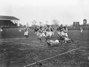 British army versus French Army at rugby at Twickenham A French forward brought
