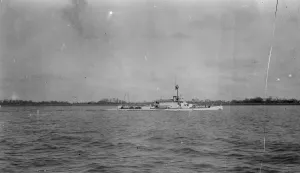 British gunboat on the Yangtse river. HMS Scarab, the British river gunboat