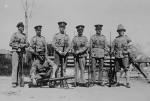 Troops Prints: British Marines in Shanghai. An outpost picket of British Royal Marines. On left