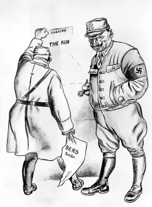British World War II cartoon. Poster: In Germany, anti-government posters are forbidden British World War II cartoon. Poster: In Germany, anti-government posters are forbidden
