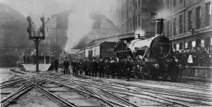 Crown Copyright Prints: Last broad gauge through train leaving Paddington 20th May 1892 London