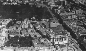 Aerial View Prints: Bucharest, Romania : An aerial view showing in the foreground the intersection of
