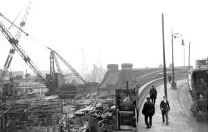Crane Prints: Building Canning Town Bridge. 1933