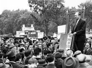 Industrial Prints: Building trade workers met yesterday at Hyde Park in London. The speaker was
