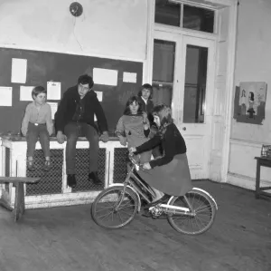 1960s Prints: Burgess Hill, Sussex, England : Cycling in a classroom - one of the progressive