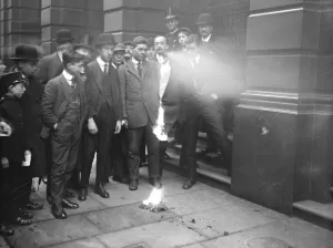 Flag Prints: Burning one of a bundle of German flags which fetched ?50 at the Baltic exchange 17