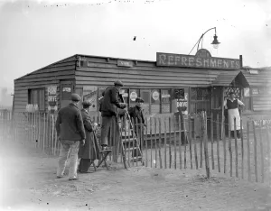 Cafe being fenced in Eltham, Kent. 30 October 1934