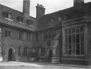 Court Prints: Cambridge University. A corner of the old court of Corpus Christi College. This