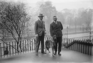 Captain Worsley, Comander of the Algarsson Polar expedition presented with a wolf