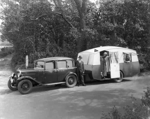 Holidays Prints: Caravan outfit of 1935. This is a home made caravan designed and build by Mr E de
