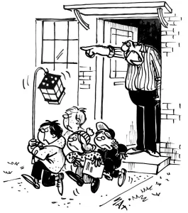 Illustration Prints: Carol singers at Christmas. Cartoon by Sax Usually paying little or no attention