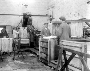 Carpet Prints: Carpet making at Wilton. Dyeing the wool. 1920