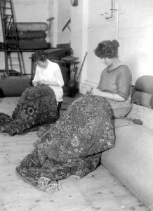 Carpet Prints: Carpet making at Wilton. Finishing touches. 5 November 1920
