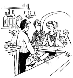Illustration Prints: Cartoon by Sax Couple on Holiday Usually paying little or no attention to political correctness